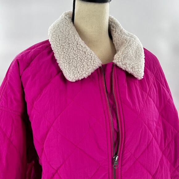 Thread and Supply Shearling Collar Jacket M Pink NWOT Dad Style Bomber Quilted - Picture 6 of 6